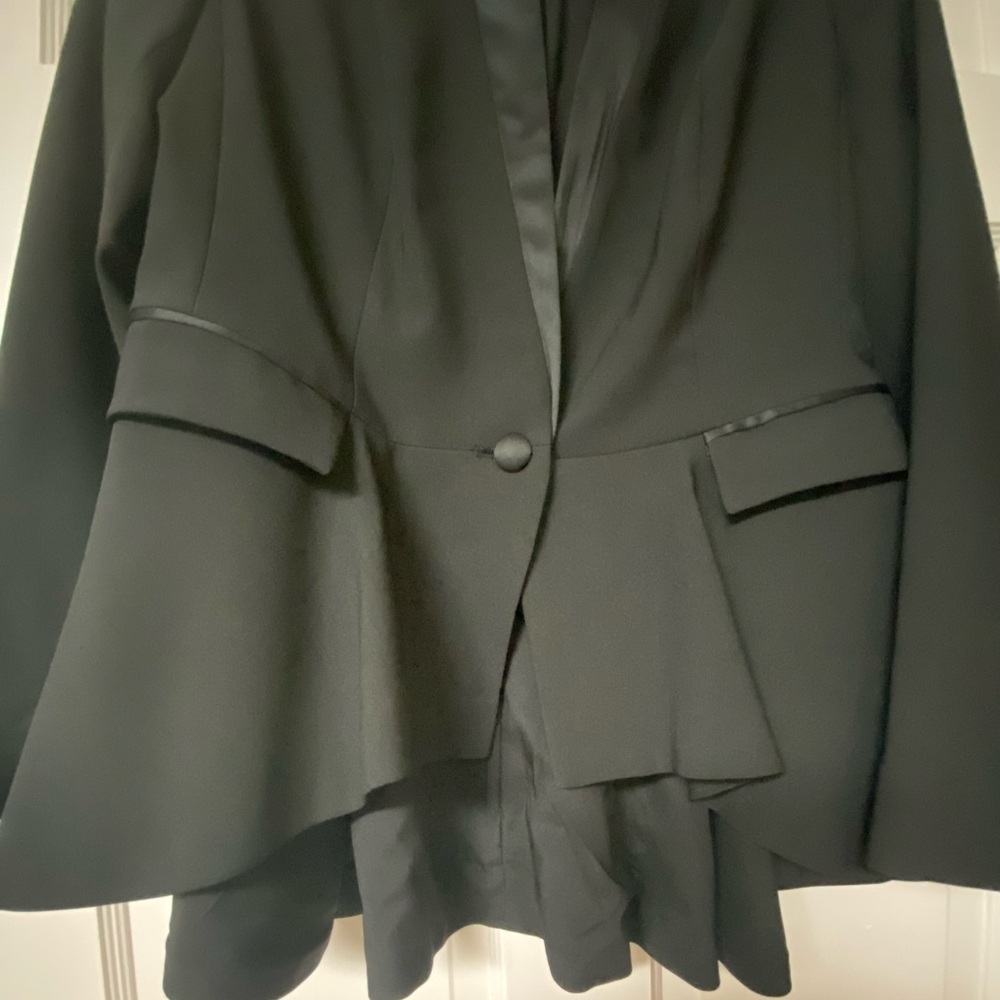 Women’s black tuxedo style blazer with satin trim - Picture 2 of 5